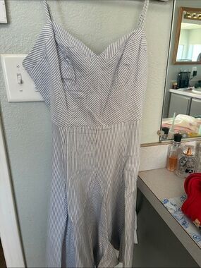 LC Lauren Conrad Blue & White Striped Spaghetti Strap Mini Dress